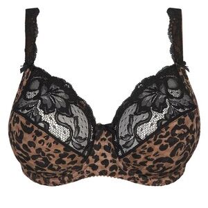 Prima Donna Madison Black Lace and Brown Animal Print Bra NWOT